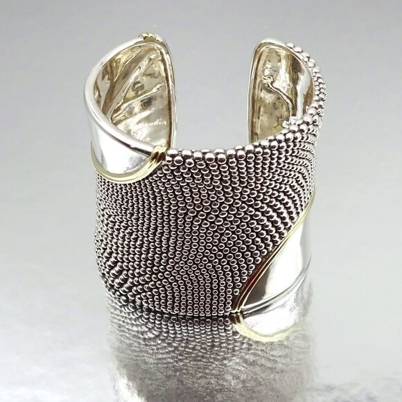 LAGOS Caviar Collection Sterling Silver Cuff 18K Gold Cuff Bracelet 199.9 Grams - Picture 10 of 13